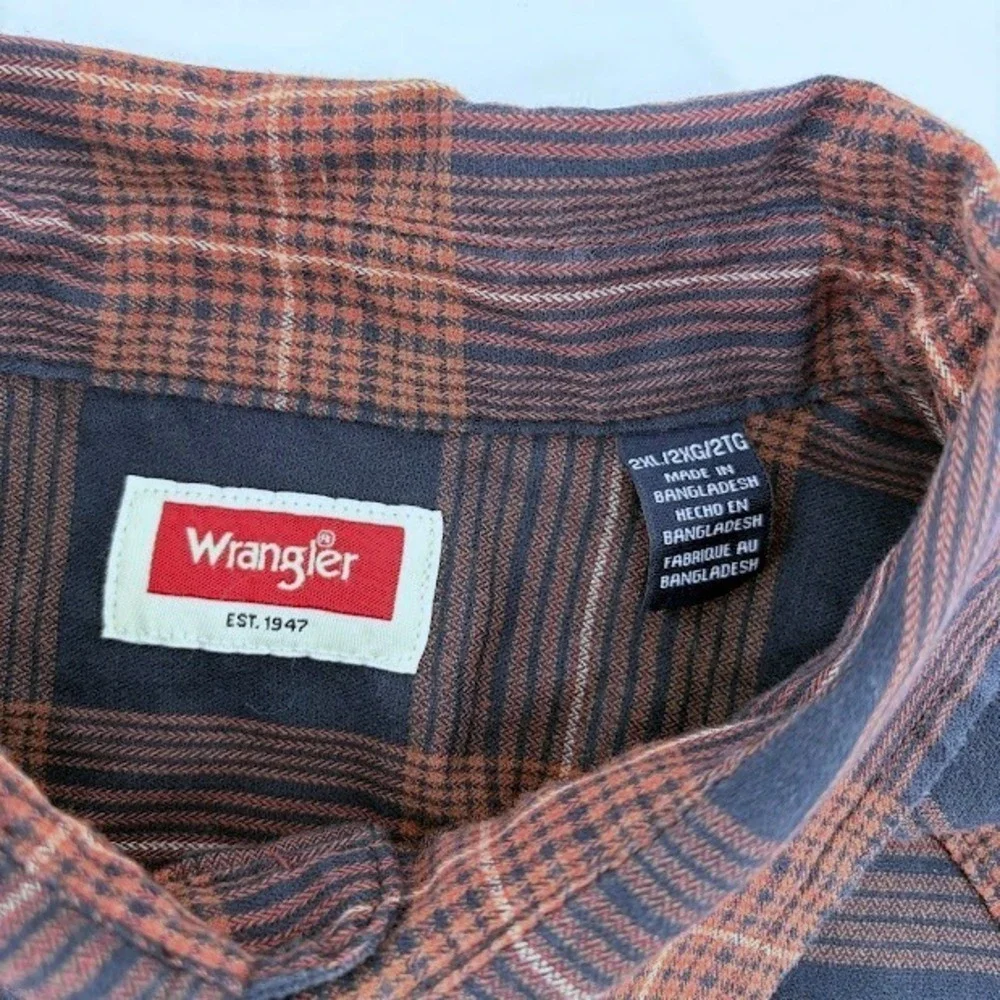 Wrangler Flannel Shirt Long Sleeve Button Up Mens 2XL red Plaid Western  Casual